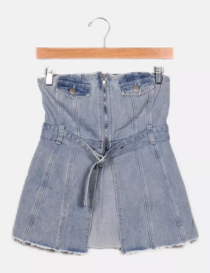 Blue denim crop top with belt from FASHIONNOVA
