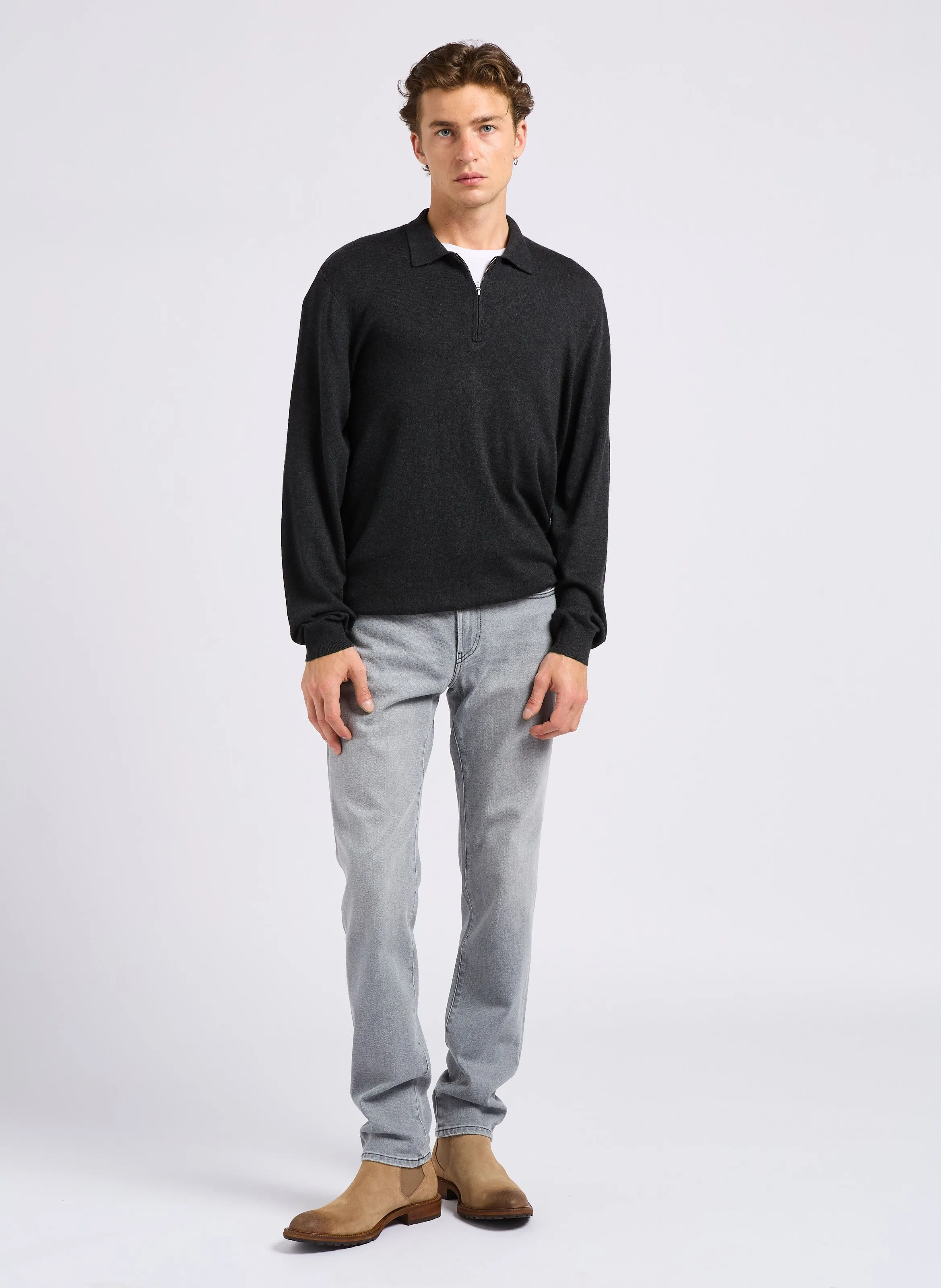 IKKS Men's Regular Sweater with Zip Neck in Gray