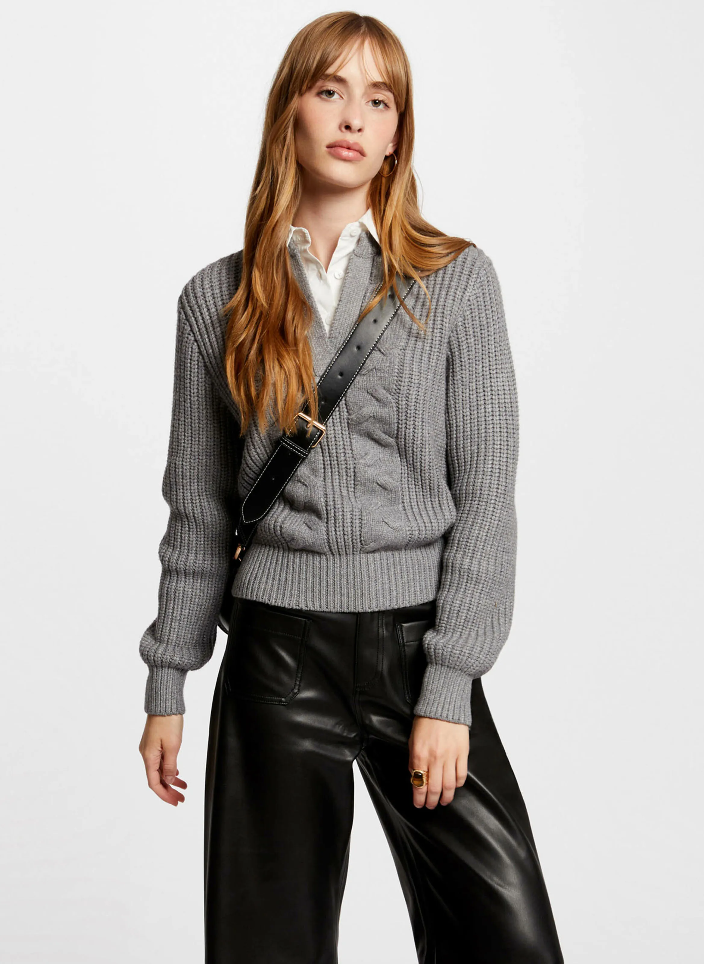 MORGAN MGREY - Sweater with shirt collar in gray