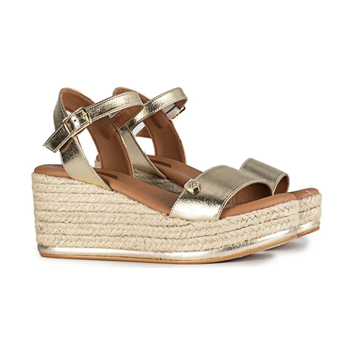 wedge sandals with gold laminated jute sole