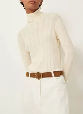 SESSUN NORTE - Suéter de cuello alto ajustado de algodón mezclado en beige