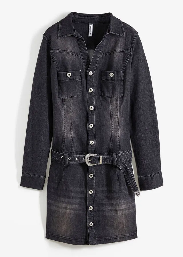 Vestido vaquero con cinturón denim negro