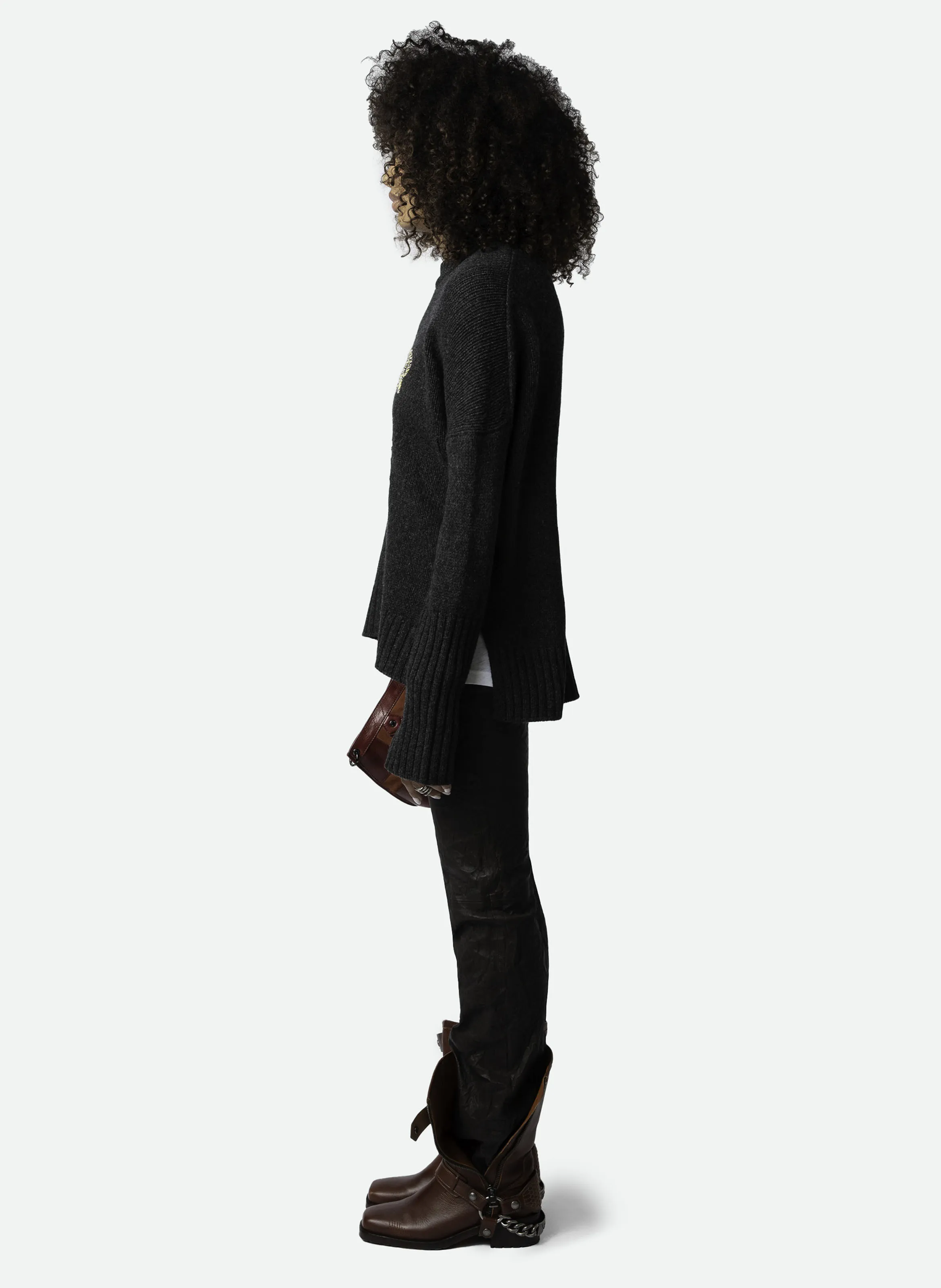 Zadig & Voltaire Malta - Gray Wool Embroidered Long Oversized Sweater